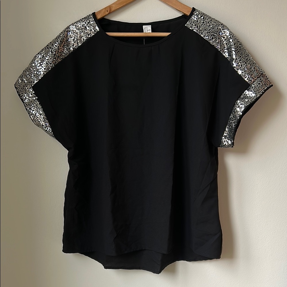 NWT Black and Silver Sequin Blouse